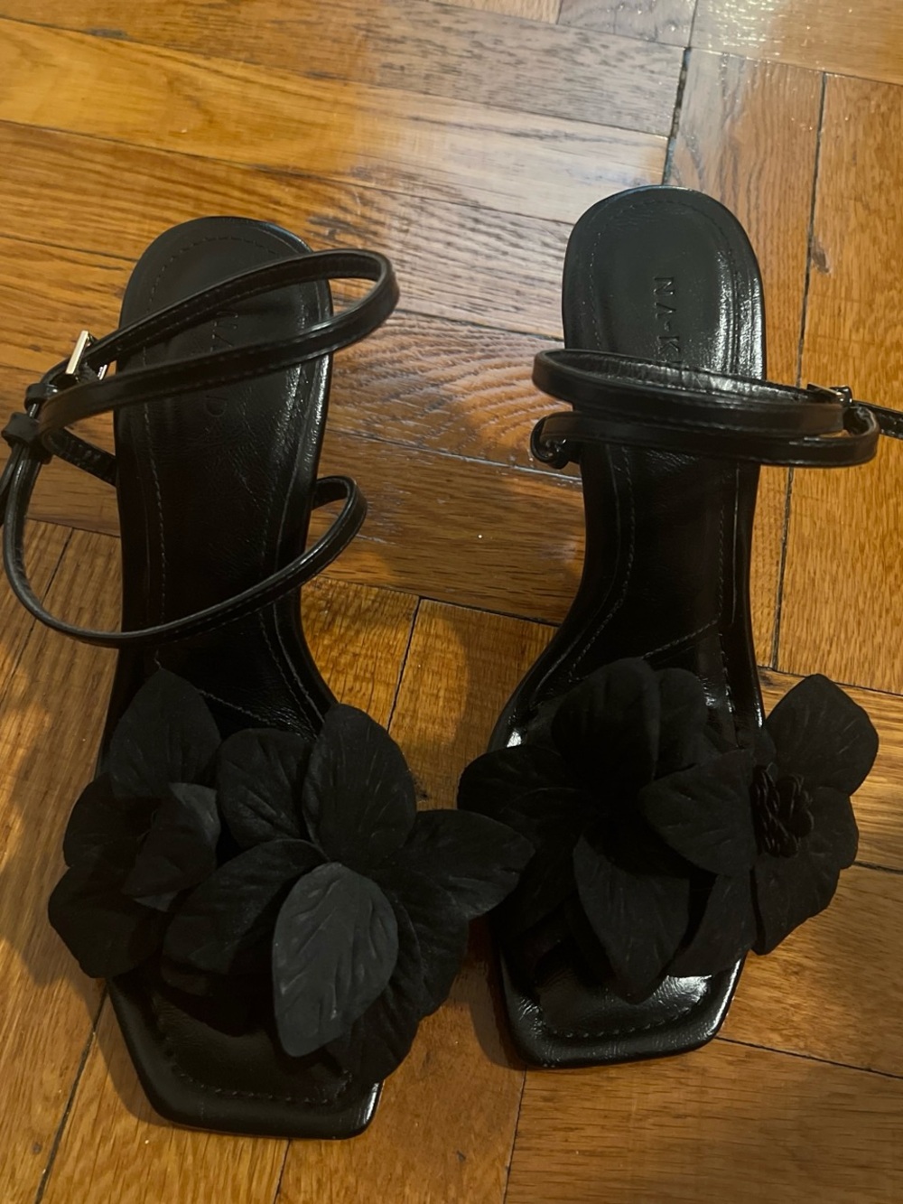 Black Floral Ankle-Strap Heels - Women's